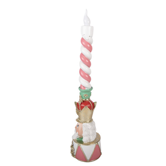 Clayre &amp; Eef | Decoratie Kandelaar met kaars met LED Roze Wit 9x10x45 cm | 6PR6379