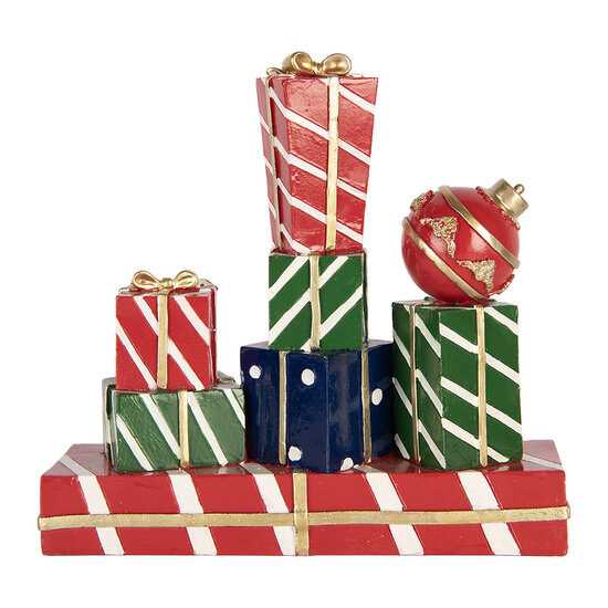 Clayre &amp; Eef | Decoratie van opgestapelde Cadeautjes Rood Groen 21x7x21 cm | 6PR6381
