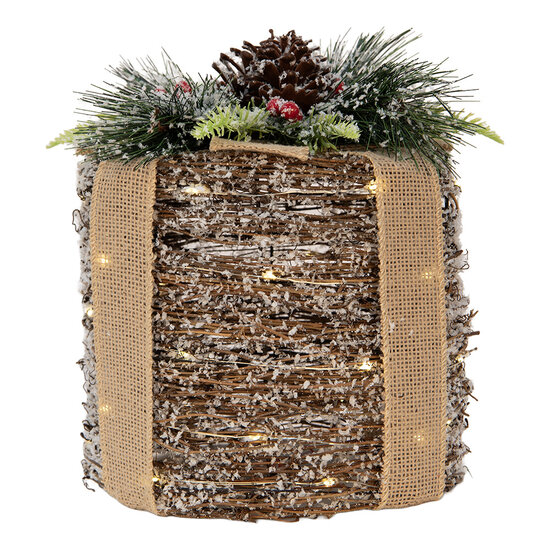 Clayre &amp; Eef | Decoratie cadeau met LED Bruin Groen &oslash; 25x30 cm / 3xAA | 6RO0616