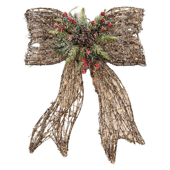 Clayre &amp; Eef | Decoratie Strik met LED Bruin Groen 41x10x51 cm / 3xAA | 6RO0623