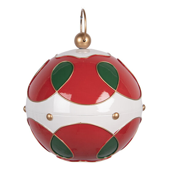 Clayre &amp; Eef | Decoratie Kerstbal Rood Wit &oslash; 24x27 cm | 6Y6056