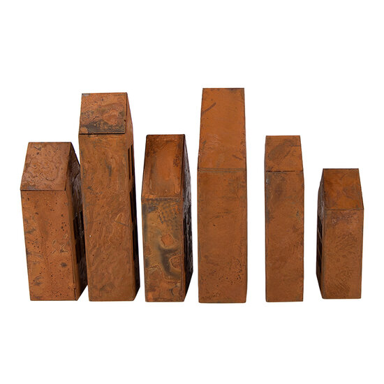 Clayre &amp; Eef | Decoratie Huisjes (set van 6) Bruin 7x3x14 / 3x2x14 / 6x3x11 / 3x3x11 / 5x3x9 / 4x3x11 cm | 6Y6080