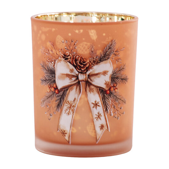 Clayre &amp; Eef | Waxinelichthouder Bruin Wit &oslash; 10x13 cm | 6GL5385