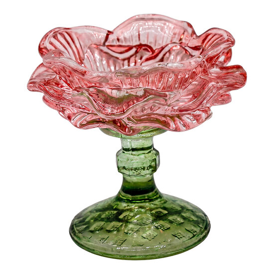 Clayre &amp; Eef | Glazen Theelichthouder Roze Groen &oslash; 10x9 cm | 6GL5544P