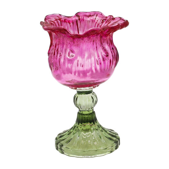 Clayre &amp; Eef | Glazen Theelichthouder Roze Groen &oslash; 11x15 cm | 6GL5545F