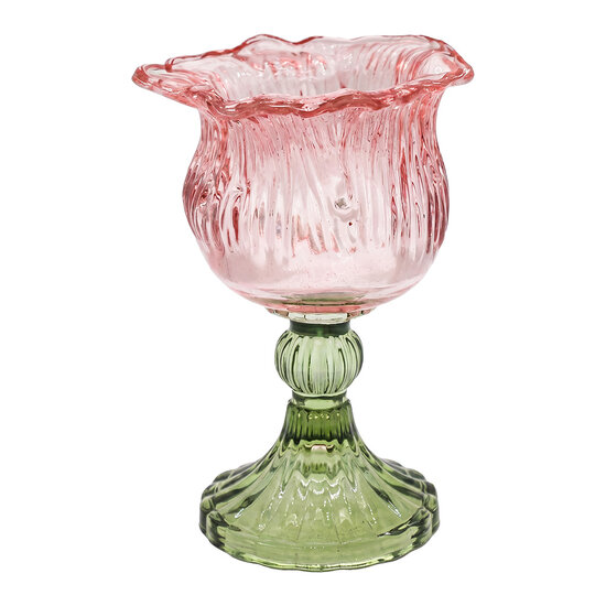 Clayre &amp; Eef | Glazen Theelichthouder Roze Groen &oslash; 11x15 cm | 6GL5545P