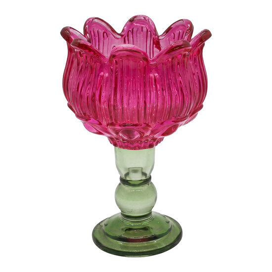 Clayre &amp; Eef | Glazen Theelichthouder Roze Groen &oslash; 13x19 cm | 6GL5548F