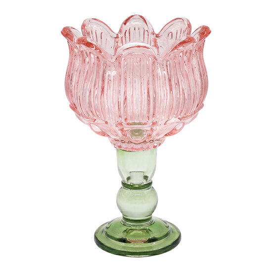 Clayre &amp; Eef | Glazen Theelichthouder Roze Groen &oslash; 13x19 cm | 6GL5548P