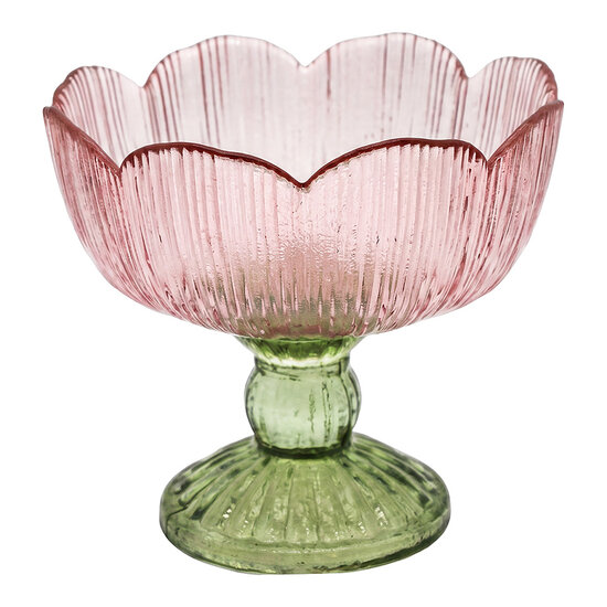Clayre &amp; Eef | Glazen Theelichthouder Roze Groen &oslash; 17x13 cm | 6GL5549P
