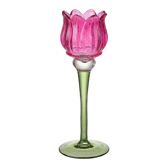 Clayre &amp; Eef | Glazen Theelichthouder Roze Groen &oslash; 7x22 cm | 6GL5551F