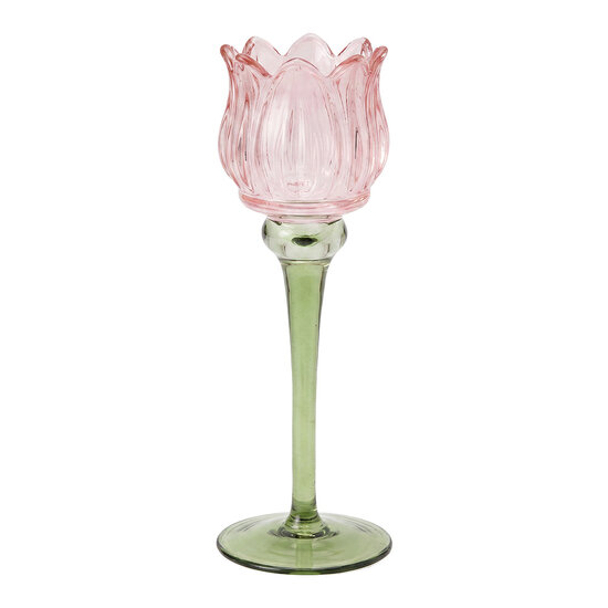Clayre &amp; Eef | Glazen Theelichthouder Roze Groen &oslash; 7x22 cm | 6GL5551P