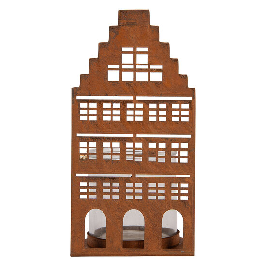Clayre &amp; Eef | Theelichthouder Huis Bruin 10x10x20 cm | 6Y6124