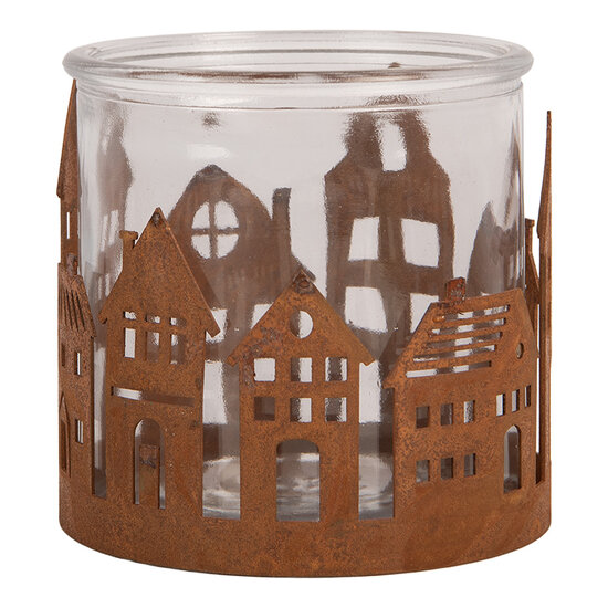 Clayre &amp; Eef | Theelichthouder Kerst Huisjes Bruin &oslash; 11x10 cm | 6Y6127