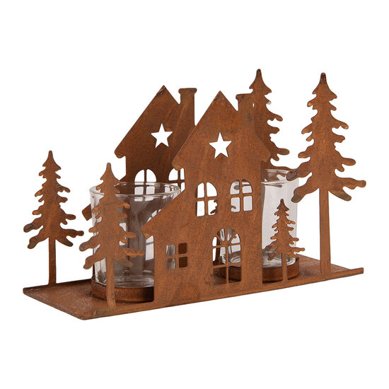 Clayre &amp; Eef | Theelichthouder Huis Bruin 20x8x12 cm | 6Y6132