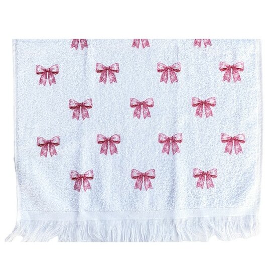 Clayre &amp; Eef | Gastendoekje Wit Roze 40x66 cm | CT040