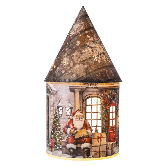 Clayre &amp; Eef | Decoratie Huis met LED Bruin Rood &oslash; 11x21 cm / 3xAA | 67042