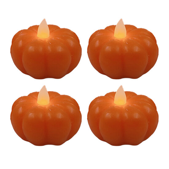 Clayre &amp; Eef | Kaars met LED Oranje set van 4 &oslash; 5x5x4 cm | 6CA0013