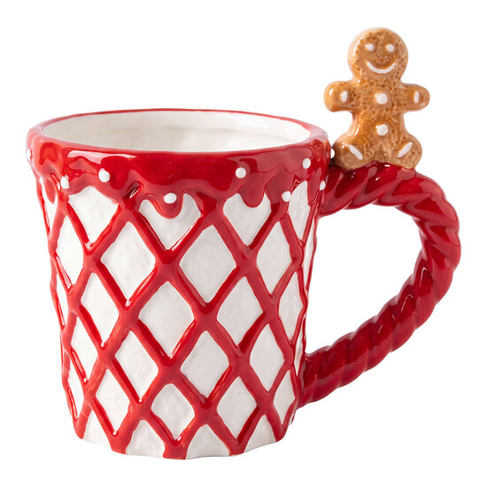 Clayre &amp; Eef | Mok Wit Rood 14x10x13 cm / 350 ml | 6CEMU0231