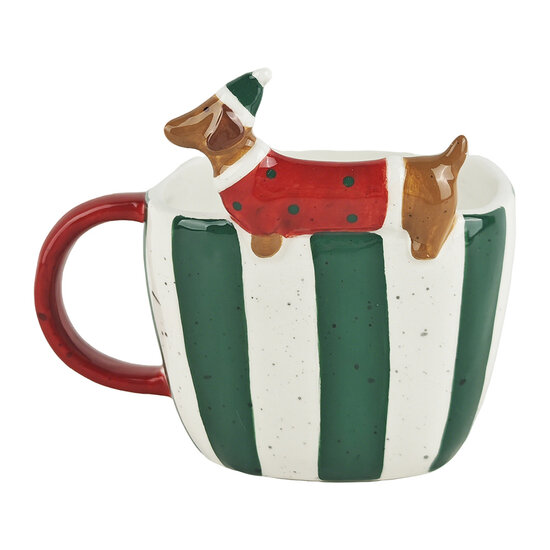 Clayre &amp; Eef | Mok Wit Groen 14x10x11 cm / 400 ml | 6CEMU0244
