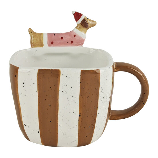 Clayre &amp; Eef | Mok Wit Bruin 14x10x11 cm / 400 ml | 6CEMU0245