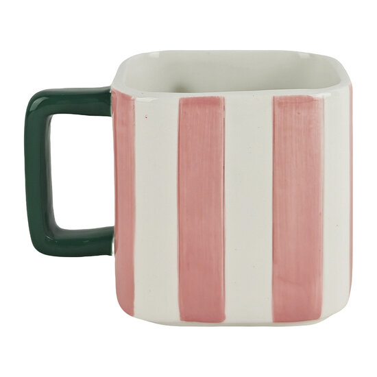 Clayre &amp; Eef | Mok Roze Wit 13x9x9 cm / 300 ml | 6CEMU0248