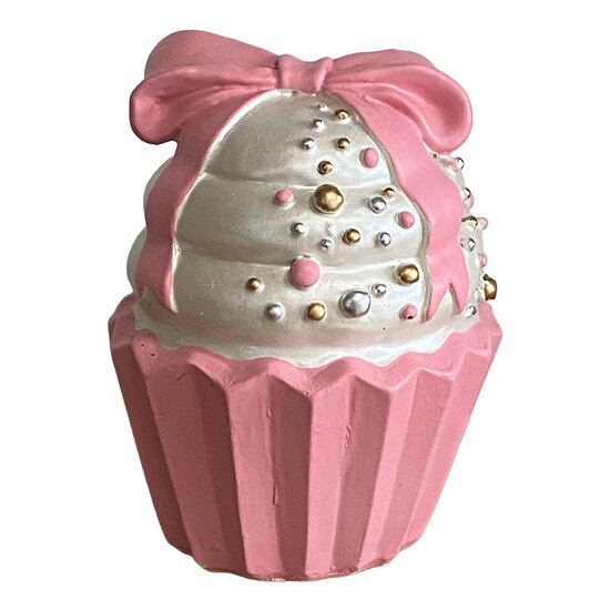 Clayre &amp; Eef | Decoratie Cupcake Roze Wit &oslash; 9x12 cm | 6PR6434