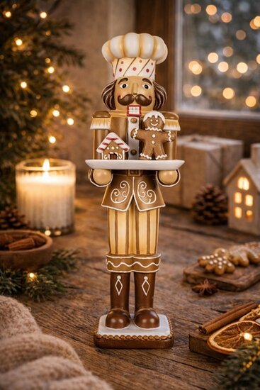Clayre &amp; Eef | Kerstdecoratie Notenkraker Bruin Wit 14x15x44 cm | 6PR6252