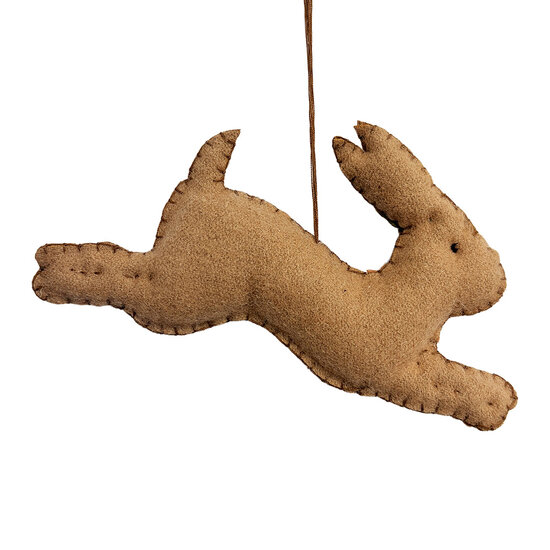 Clayre &amp; Eef | Decoratie Hanger Konijn vilt Bruin Groen 20x2x8 cm | 66528