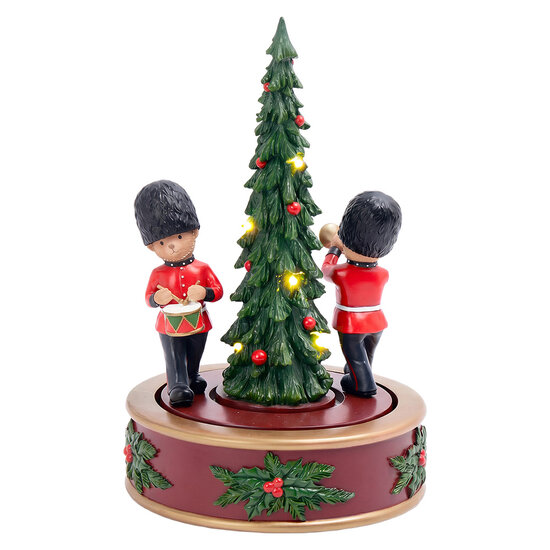 Clayre &amp; Eef | Muziekdoos Kerstboom met LED Groen Rood &oslash; 17x27 cm / 3xAA | 6PR6495
