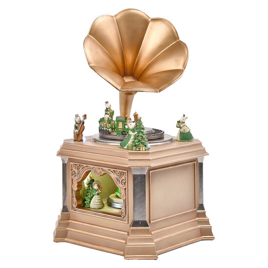 Clayre &amp; Eef | Muziekdoos Grammofoon met LED Beige Groen 25x25x42 cm / 3xAA | 6PR6499