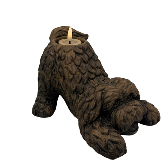 Brynxz Theelichthouder Barking Dog Majestic Brown M | Hond Waxinelichthouder