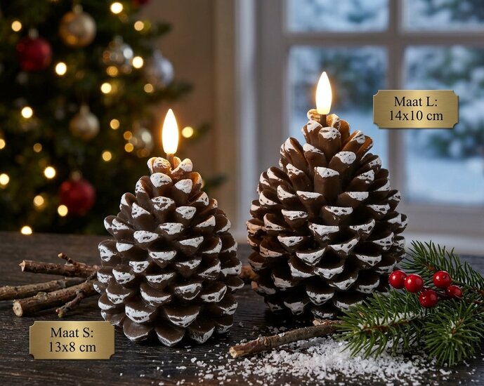 LumineoLumineo Led Dennenappel kaars maat L - 14x10cm - bruin wit Led Dennenappel kaars maat S - 13x8cm - bruin wit