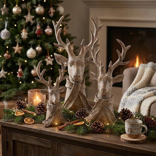 Decoratie Beeld hert sjaal  - grijs 48,5 x 23 x 16,5 cm - Countryfield
