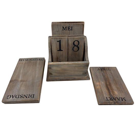 Landelijke Houten Kalender met Nederlandse Opdruk - 19,5 cm