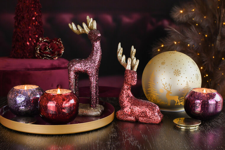 Dekoratief | Deco bol 'Winter Forest', creme/goud, glas, roterend, LED, 15x15x15cm | A265967