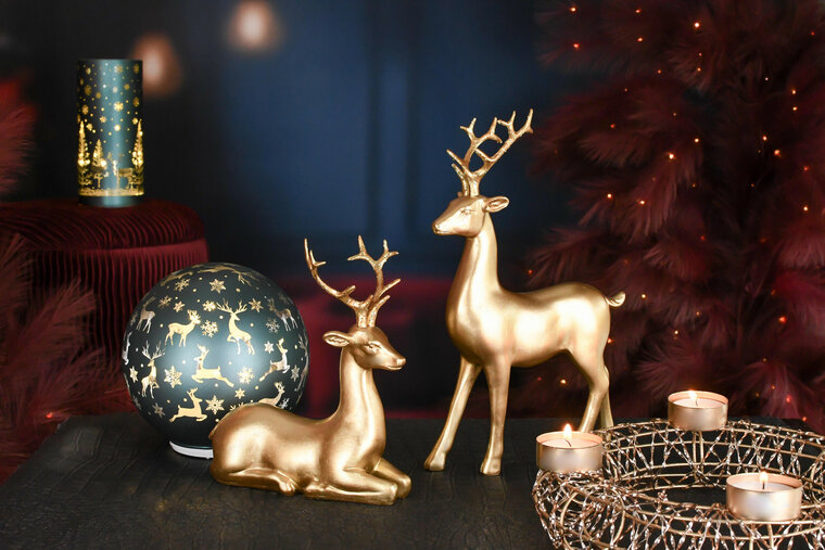 Dekoratief | Deco bol 'Frosty Reindeer', groen, glas, roterend, LED, 15x15x15cm | A265651
