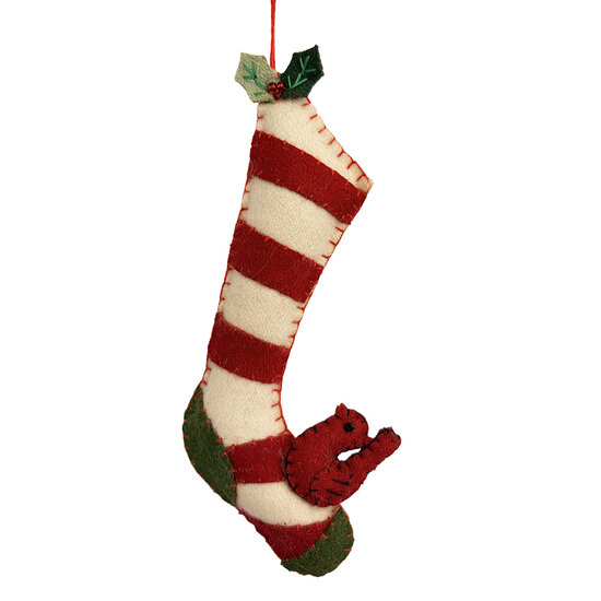 Clayre &amp; Eef | Decoratie Hanger Kerstsok vilt Rood Wit 6x2x14 cm | 66509