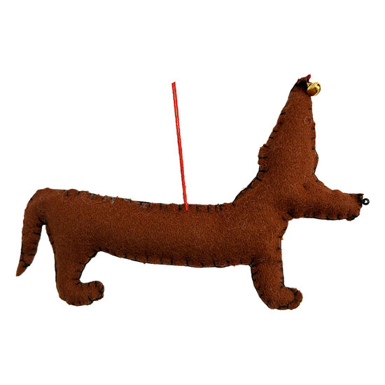 Clayre &amp; Eef | Decoratie hanger Hond vilt Bruin Rood 15x2x11 cm | 66513
