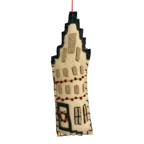 Clayre &amp; Eef | Decoratie hanger Huisje vilt Wit Blauw 5x2x15 cm | 66524