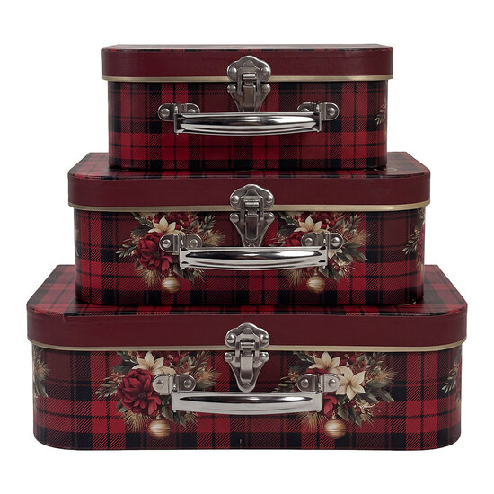 Clayre &amp; Eef | Decoratie koffer Set van 3 Rood 30x21x9/25x18x9/20x16x8 cm | 67048