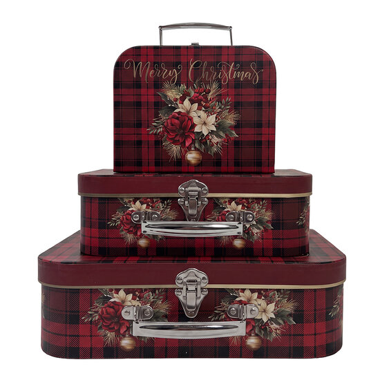 Clayre &amp; Eef | Decoratie koffer Set van 3 Rood 30x21x9/25x18x9/20x16x8 cm | 67048