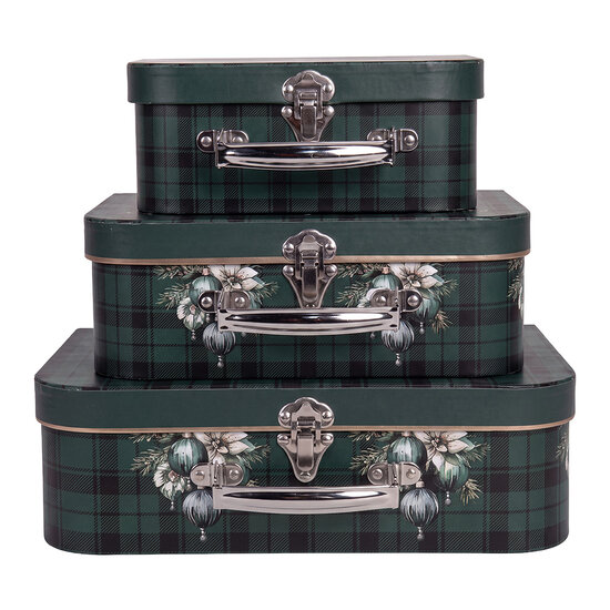 Clayre &amp; Eef | Decoratie koffer Set van 3 Groen 30x21x9/25x18x9/20x16x8 cm | 67049