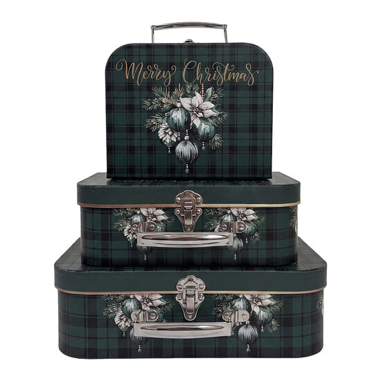 Clayre &amp; Eef | Decoratie koffer Set van 3 Groen 30x21x9/25x18x9/20x16x8 cm | 67049