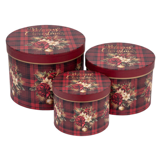 Clayre &amp; Eef | Hoedendoos Set van 3 Rood &oslash; 25x17 / &oslash; 23x16 / &oslash; 21x14 cm | 67050