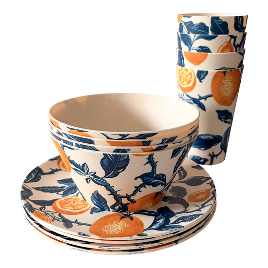 Clayre &amp; Eef | Servies setje picknick (12) Wit Geel | 67057