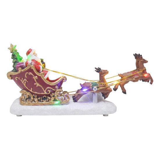 Clayre &amp; Eef | Kerstdecoratie Kerstman met rendieren LED Bruin Rood 23x7x11 cm / 3xAAA | 67138