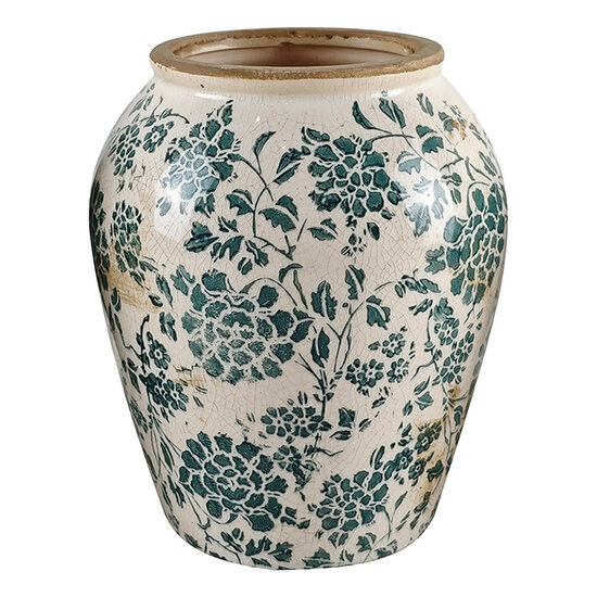 Clayre &amp; Eef | Vaas Beige Groen &oslash; 16x20 cm | 6CE2548L