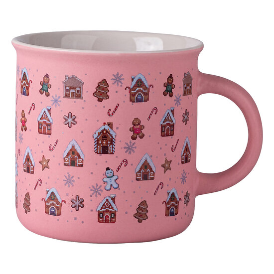 Clayre &amp; Eef | Mokken Wit Roze 10x9x7 cm / 380 ml | 6CEMU0262