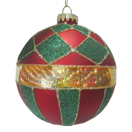 Clayre &amp; Eef | Kerstbal Rood Groen &oslash; 10x10 cm | 6GL5443