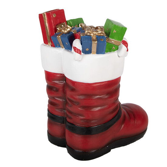 Clayre &amp; Eef | Decoratie Laarzen Kerstman met LED Rood Wit 22x22x32 cm | 6MG0183